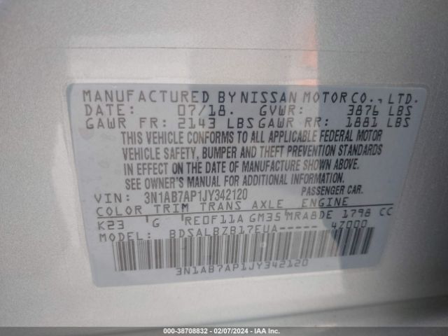 Photo 8 VIN: 3N1AB7AP1JY342120 - NISSAN SENTRA 