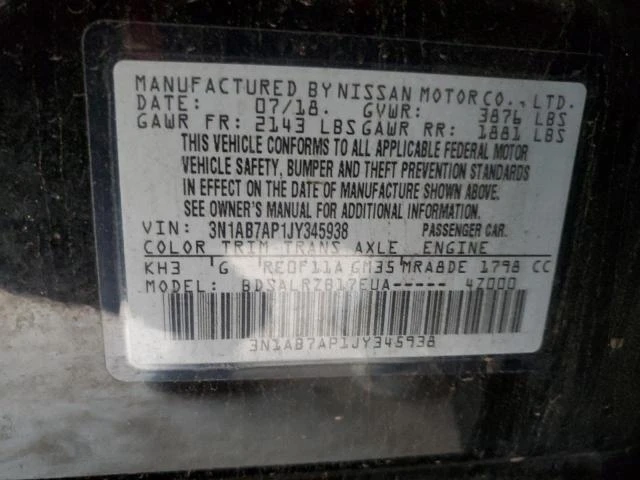 Photo 11 VIN: 3N1AB7AP1JY345938 - NISSAN SENTRA S 