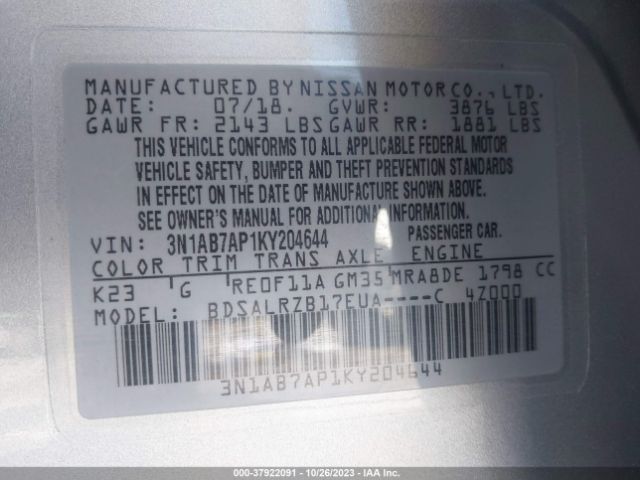 Photo 8 VIN: 3N1AB7AP1KY204644 - NISSAN SENTRA 