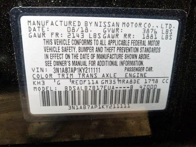 Photo 9 VIN: 3N1AB7AP1KY211111 - NISSAN SENTRA S 