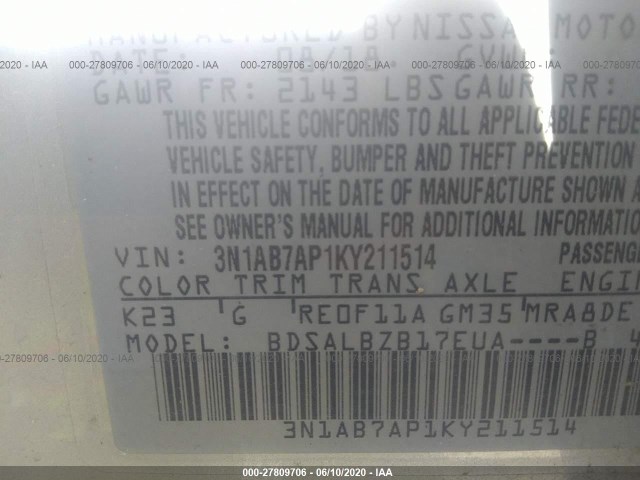 Photo 8 VIN: 3N1AB7AP1KY211514 - NISSAN SENTRA 