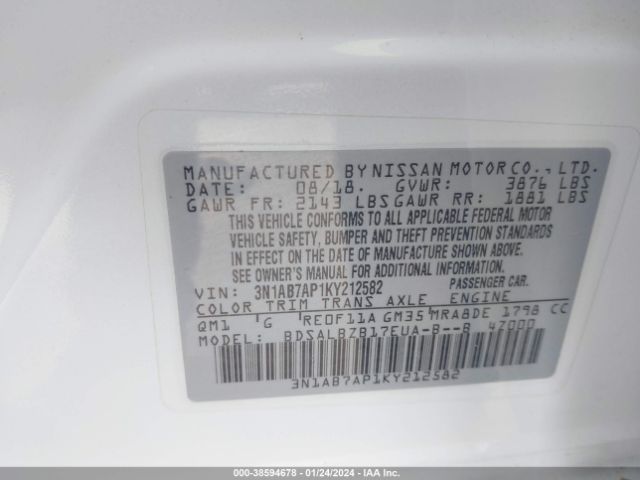 Photo 8 VIN: 3N1AB7AP1KY212582 - NISSAN SENTRA 