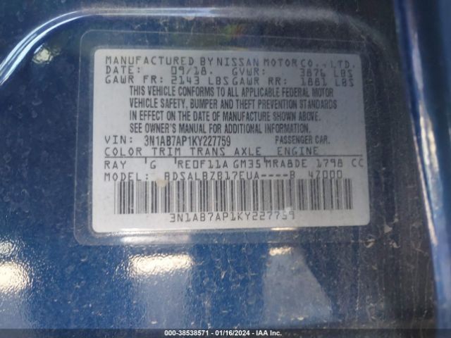 Photo 8 VIN: 3N1AB7AP1KY227759 - NISSAN SENTRA 