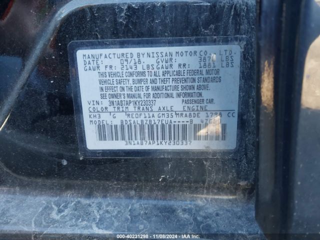 Photo 8 VIN: 3N1AB7AP1KY230337 - NISSAN SENTRA 