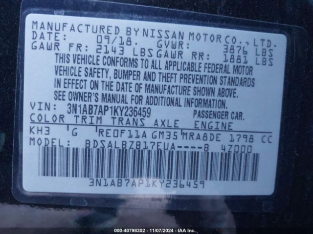 Photo 8 VIN: 3N1AB7AP1KY236459 - NISSAN SENTRA 