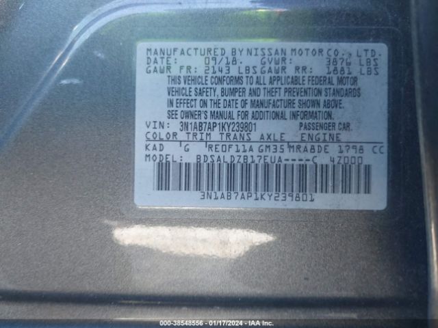 Photo 8 VIN: 3N1AB7AP1KY239801 - NISSAN SENTRA 