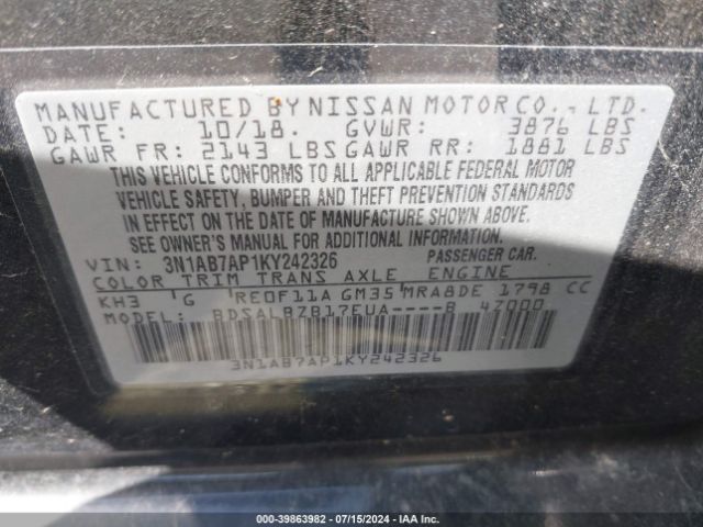 Photo 8 VIN: 3N1AB7AP1KY242326 - NISSAN SENTRA 