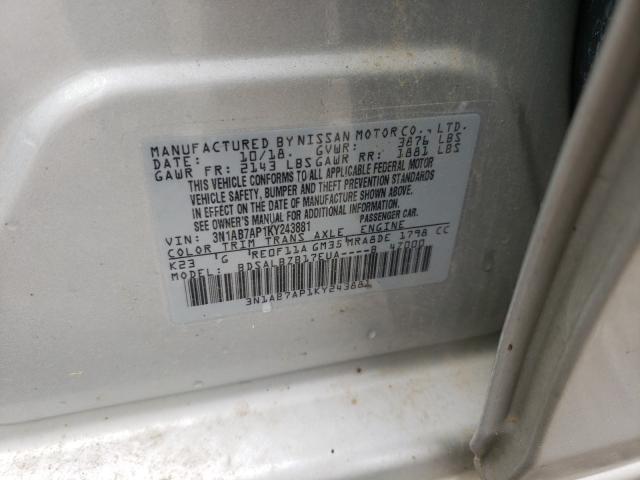 Photo 9 VIN: 3N1AB7AP1KY243881 - NISSAN SENTRA S 