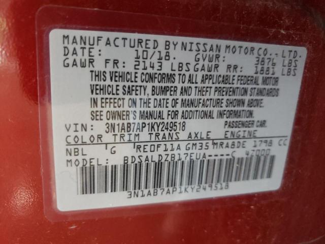 Photo 9 VIN: 3N1AB7AP1KY249518 - NISSAN SENTRA S 