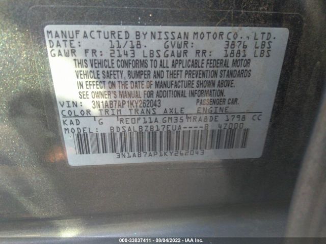 Photo 8 VIN: 3N1AB7AP1KY262043 - NISSAN SENTRA 