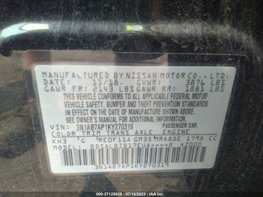 Photo 8 VIN: 3N1AB7AP1KY270319 - NISSAN SENTRA 