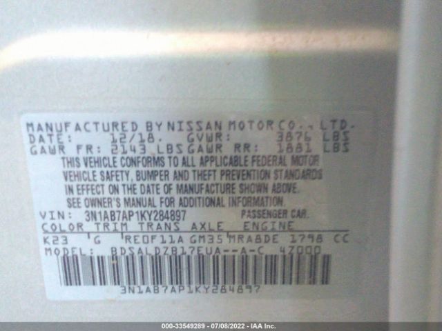 Photo 8 VIN: 3N1AB7AP1KY284897 - NISSAN SENTRA 