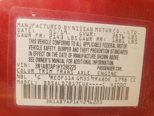 Photo 9 VIN: 3N1AB7AP1KY296225 - NISSAN SENTRA S 