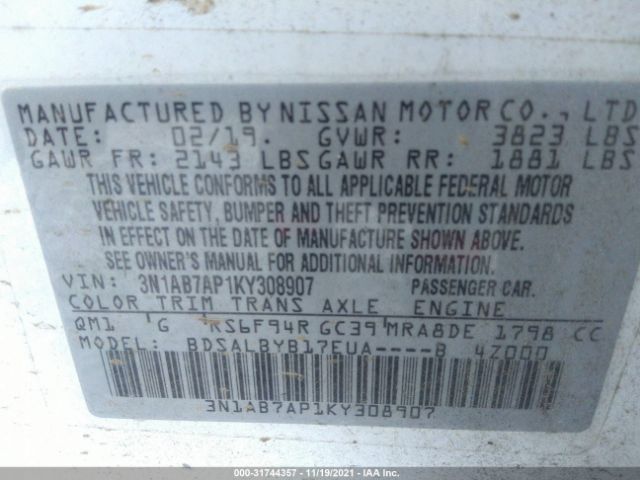 Photo 8 VIN: 3N1AB7AP1KY308907 - NISSAN SENTRA 