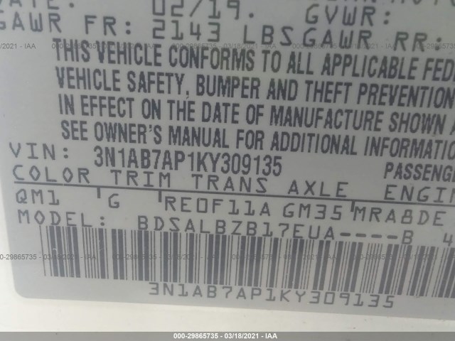 Photo 8 VIN: 3N1AB7AP1KY309135 - NISSAN SENTRA 