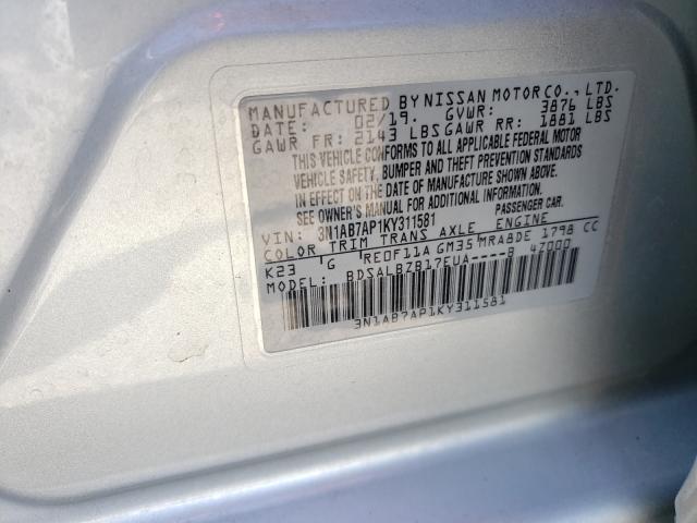 Photo 9 VIN: 3N1AB7AP1KY311581 - NISSAN SENTRA S 