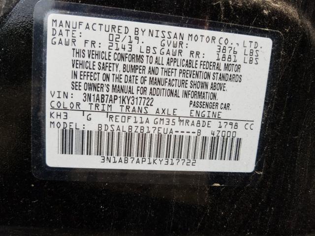 Photo 9 VIN: 3N1AB7AP1KY317722 - NISSAN SENTRA S 