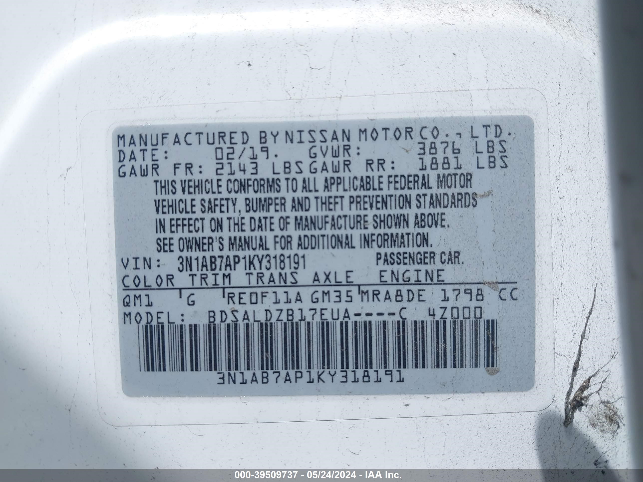 Photo 8 VIN: 3N1AB7AP1KY318191 - NISSAN SENTRA 