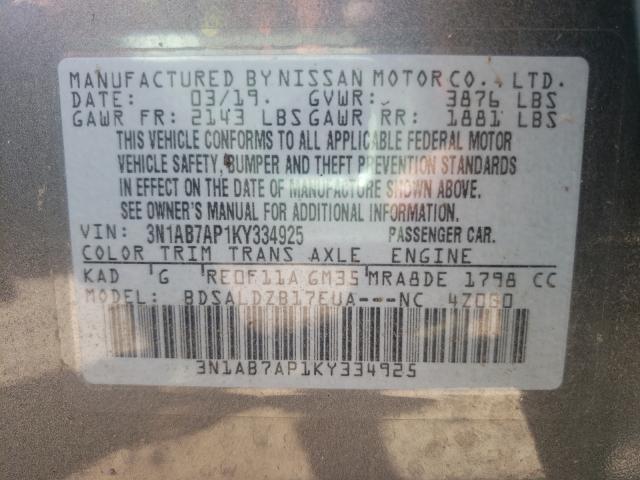 Photo 9 VIN: 3N1AB7AP1KY334925 - NISSAN SENTRA S 