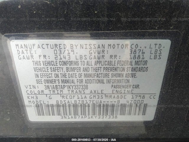 Photo 8 VIN: 3N1AB7AP1KY337338 - NISSAN SENTRA 