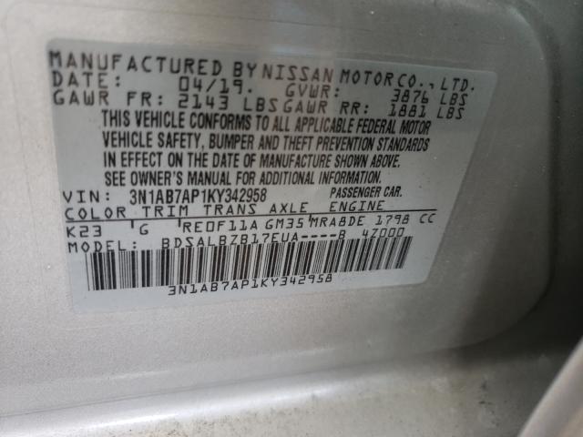 Photo 9 VIN: 3N1AB7AP1KY342958 - NISSAN SENTRA S 