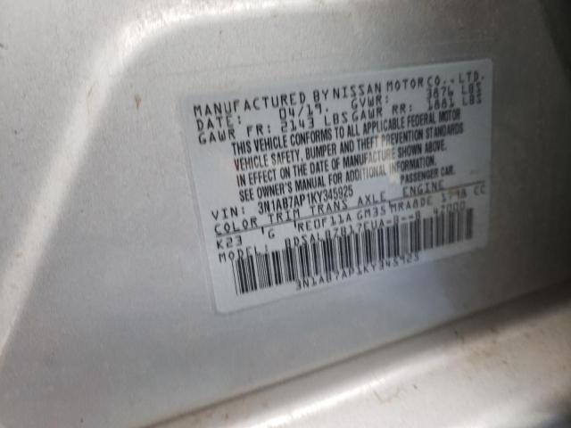 Photo 9 VIN: 3N1AB7AP1KY345925 - NISSAN SENTRA S 