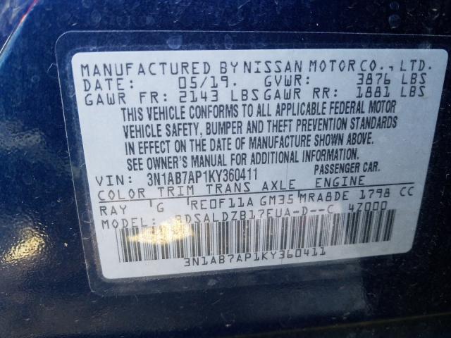 Photo 9 VIN: 3N1AB7AP1KY360411 - NISSAN SENTRA S 