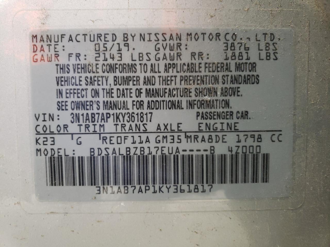 Photo 11 VIN: 3N1AB7AP1KY361817 - NISSAN SENTRA 