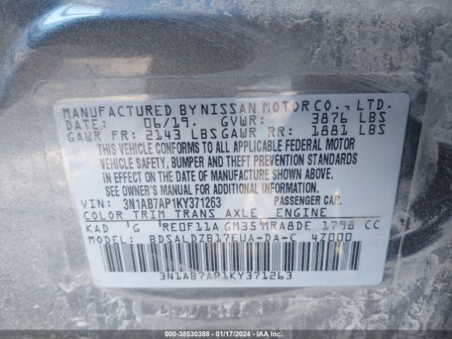 Photo 8 VIN: 3N1AB7AP1KY371263 - NISSAN SENTRA 