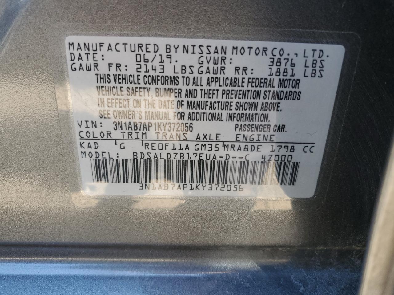 Photo 11 VIN: 3N1AB7AP1KY372056 - NISSAN SENTRA 