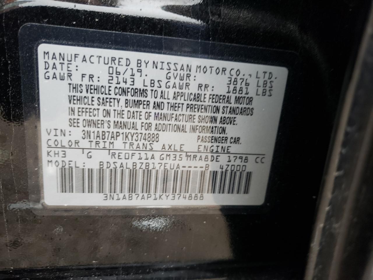 Photo 11 VIN: 3N1AB7AP1KY374888 - NISSAN SENTRA 