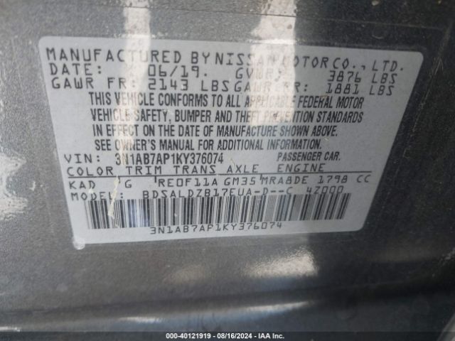 Photo 8 VIN: 3N1AB7AP1KY376074 - NISSAN SENTRA 