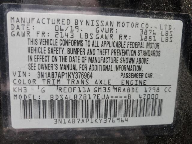 Photo 9 VIN: 3N1AB7AP1KY376964 - NISSAN SENTRA S 