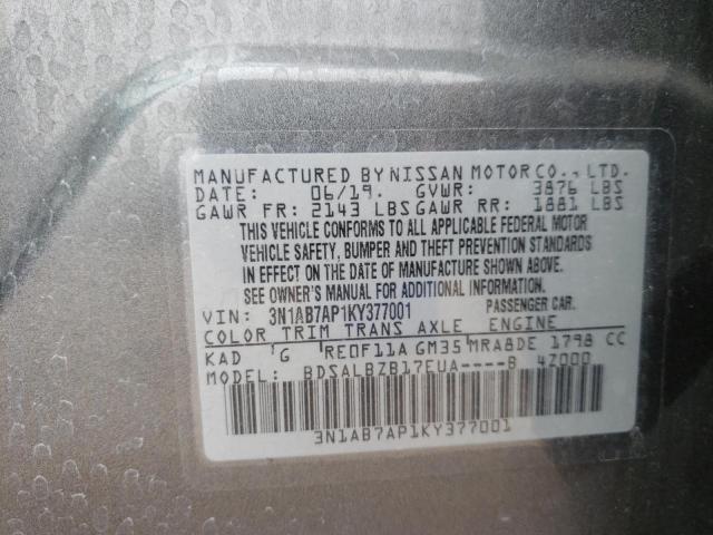 Photo 9 VIN: 3N1AB7AP1KY377001 - NISSAN SENTRA S 