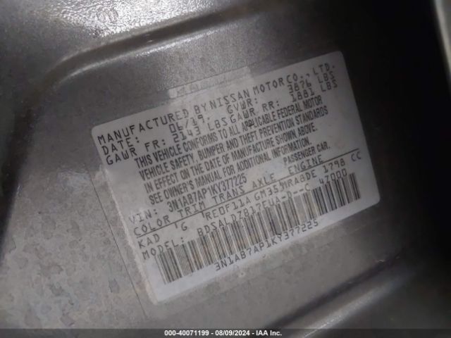 Photo 8 VIN: 3N1AB7AP1KY377225 - NISSAN SENTRA 