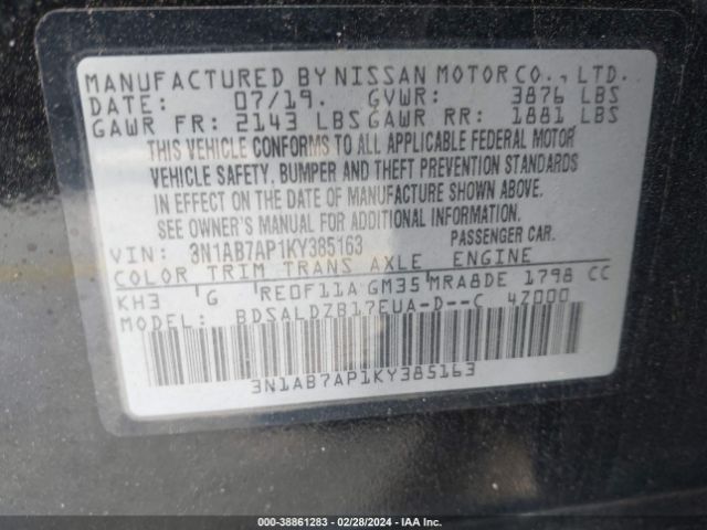 Photo 8 VIN: 3N1AB7AP1KY385163 - NISSAN SENTRA 