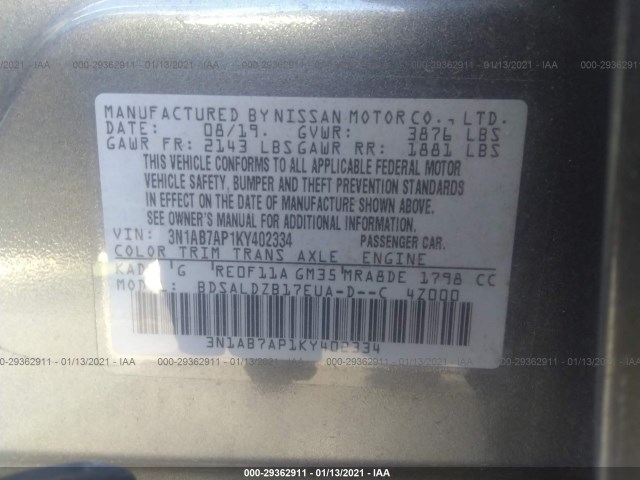 Photo 8 VIN: 3N1AB7AP1KY402334 - NISSAN SENTRA 