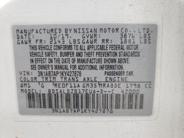 Photo 9 VIN: 3N1AB7AP1KY427878 - NISSAN SENTRA S 