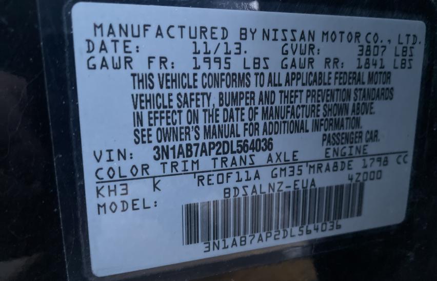 Photo 9 VIN: 3N1AB7AP2DL564036 - NISSAN SENTRA S 