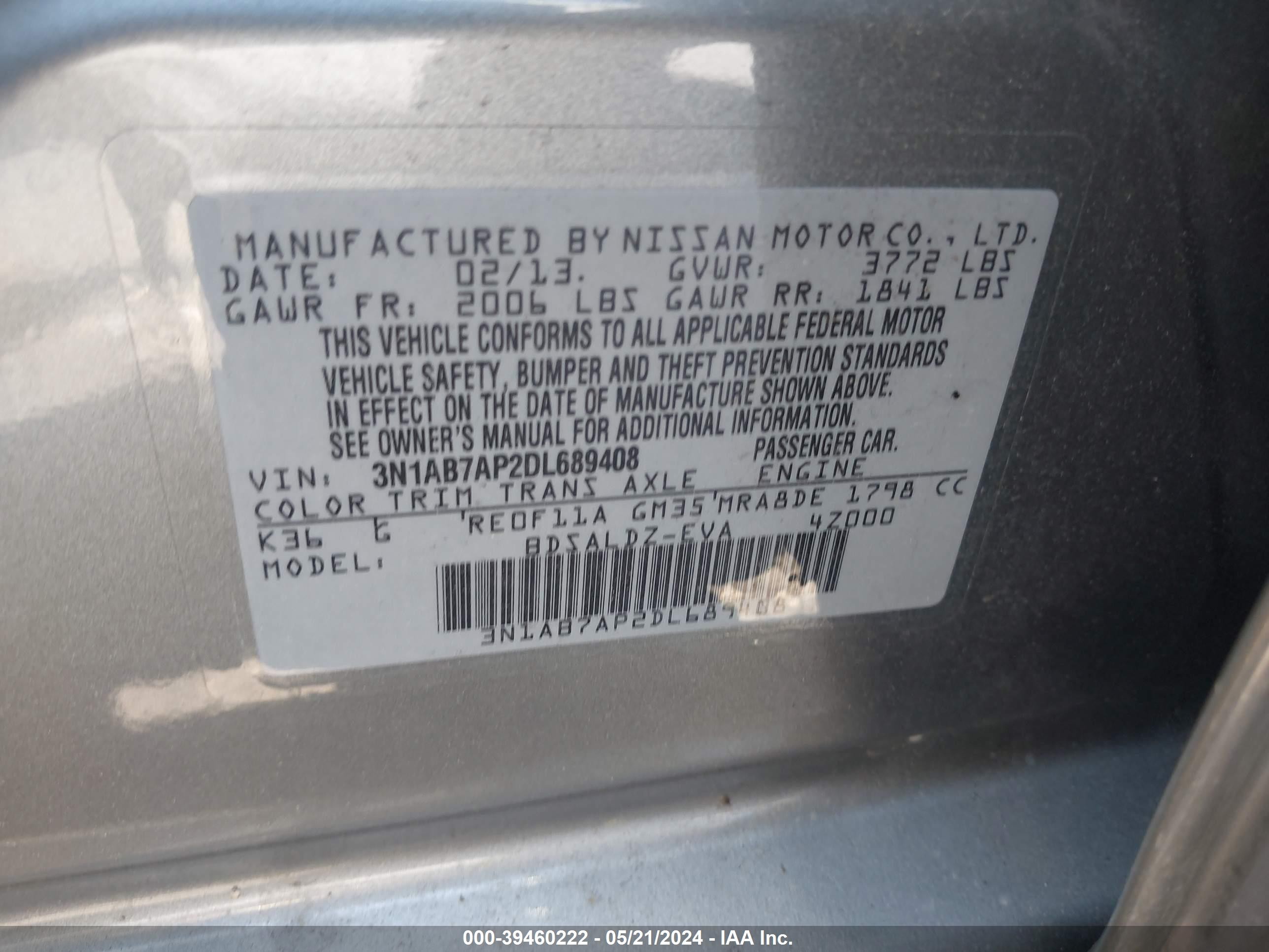 Photo 8 VIN: 3N1AB7AP2DL689408 - NISSAN SENTRA 