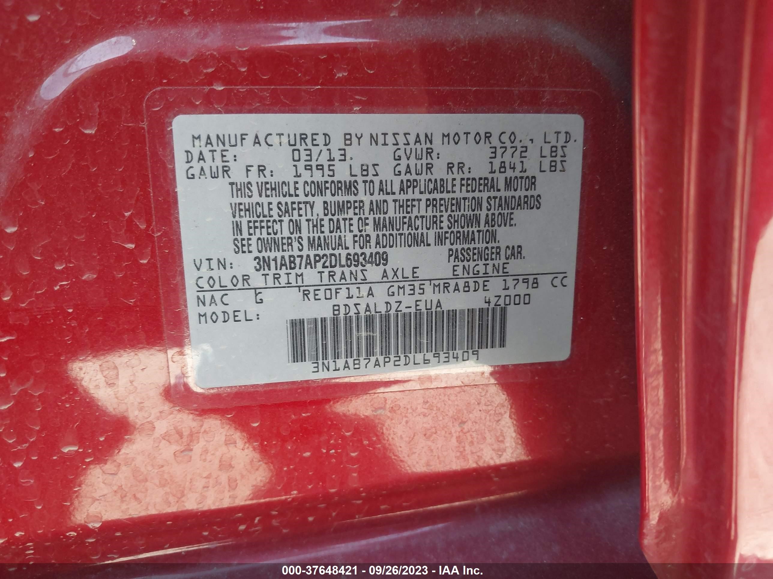 Photo 8 VIN: 3N1AB7AP2DL693409 - NISSAN SENTRA 