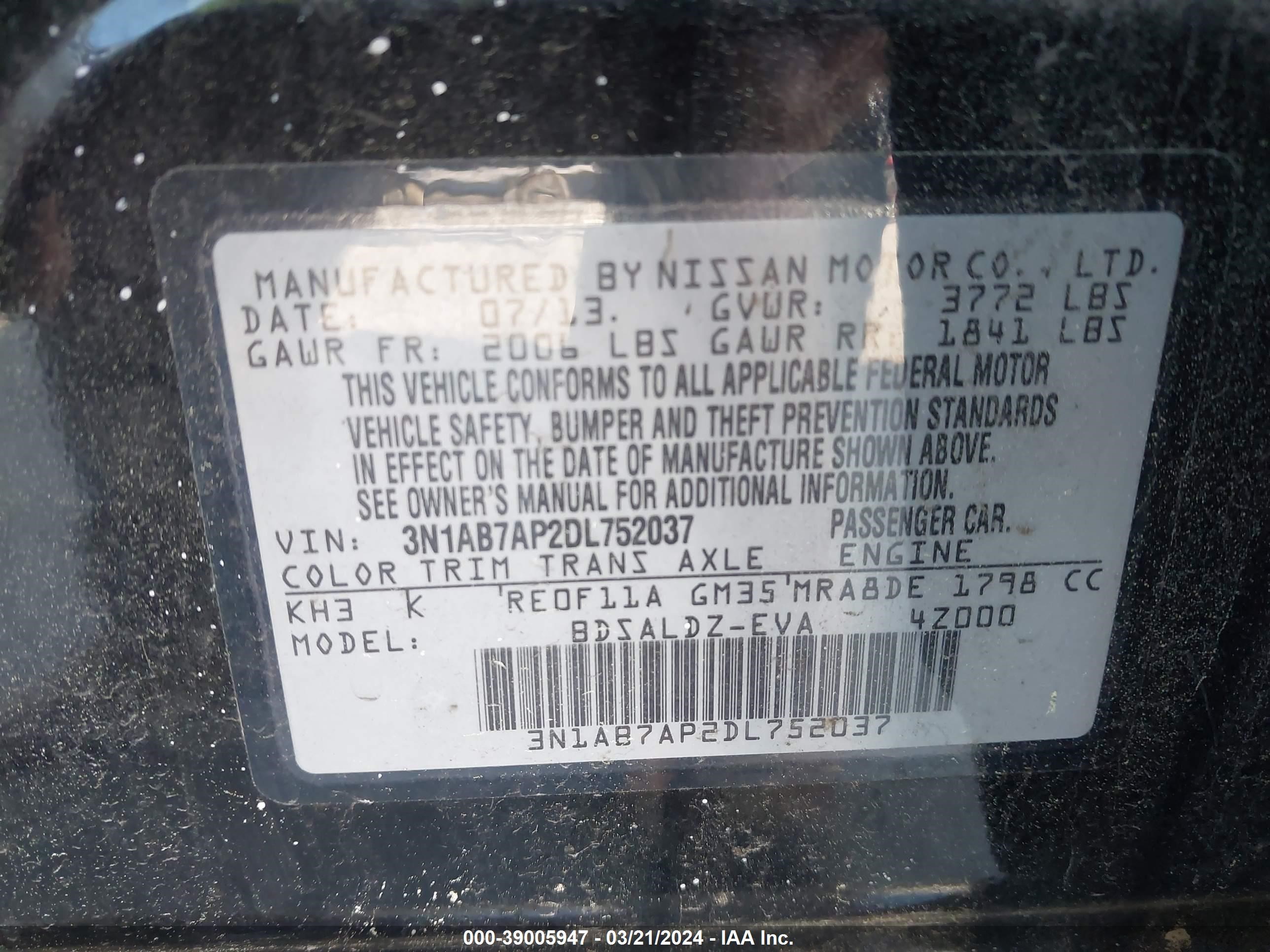 Photo 8 VIN: 3N1AB7AP2DL752037 - NISSAN SENTRA 