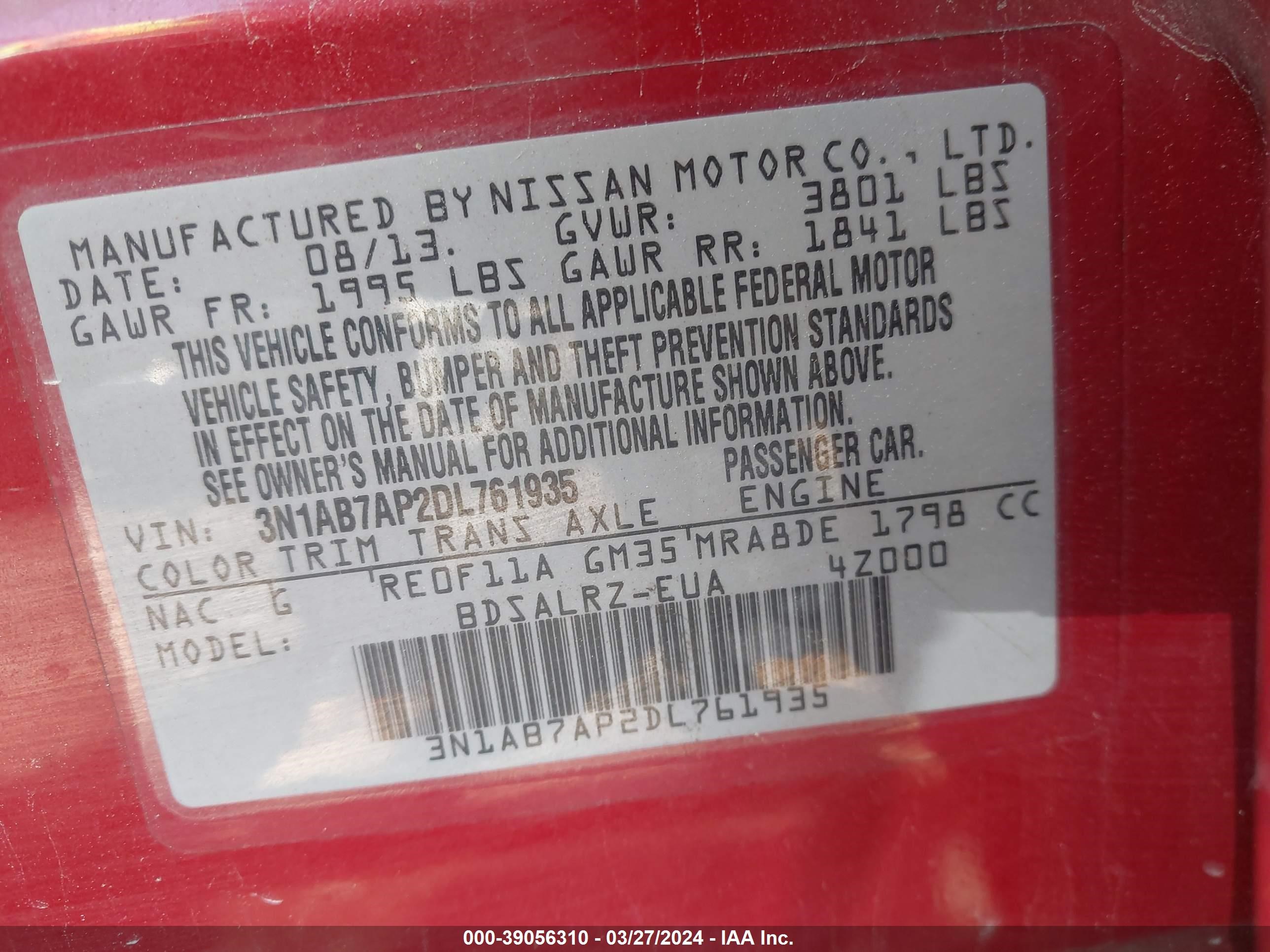 Photo 8 VIN: 3N1AB7AP2DL761935 - NISSAN SENTRA 