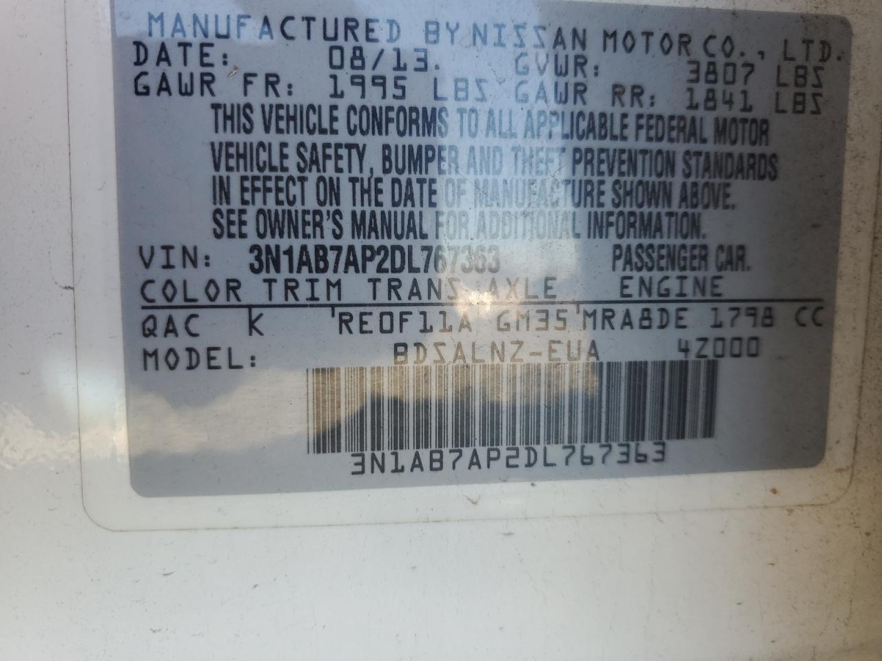 Photo 12 VIN: 3N1AB7AP2DL767363 - NISSAN SENTRA 