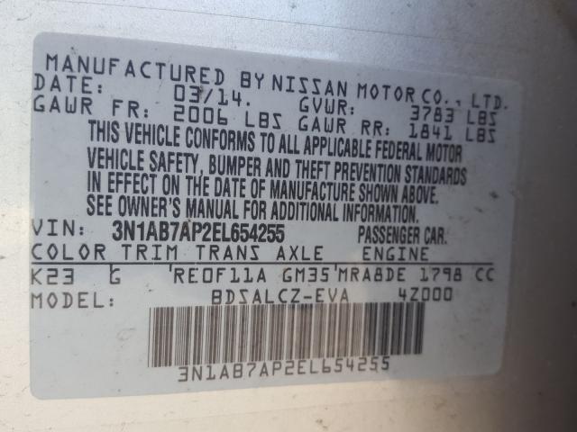 Photo 9 VIN: 3N1AB7AP2EL654255 - NISSAN SENTRA S 