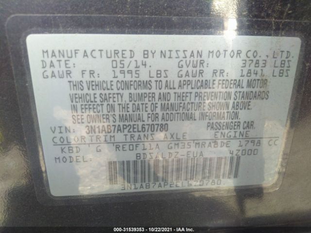 Photo 8 VIN: 3N1AB7AP2EL670780 - NISSAN SENTRA 