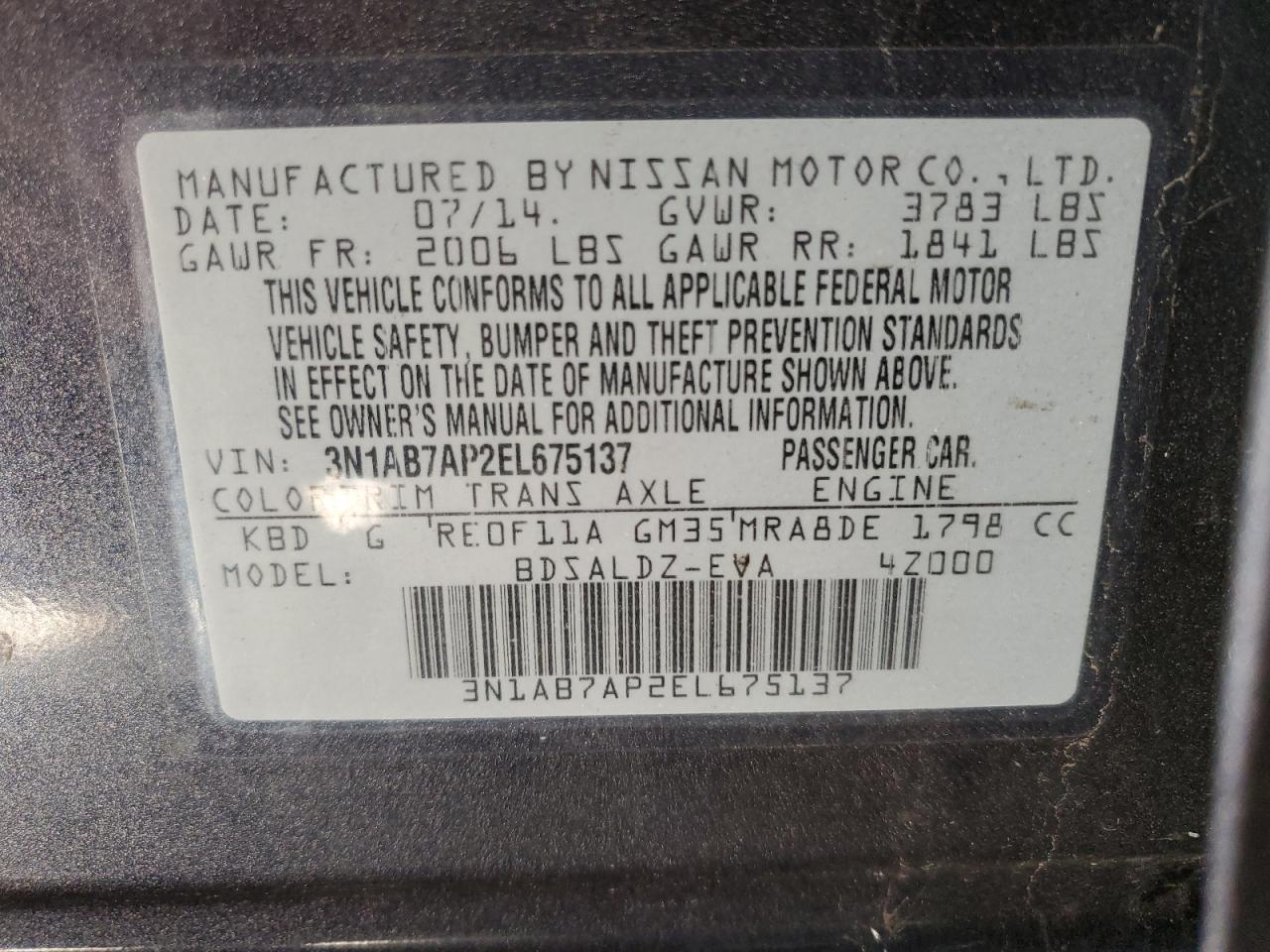 Photo 23 VIN: 3N1AB7AP2EL675137 - NISSAN SENTRA S 