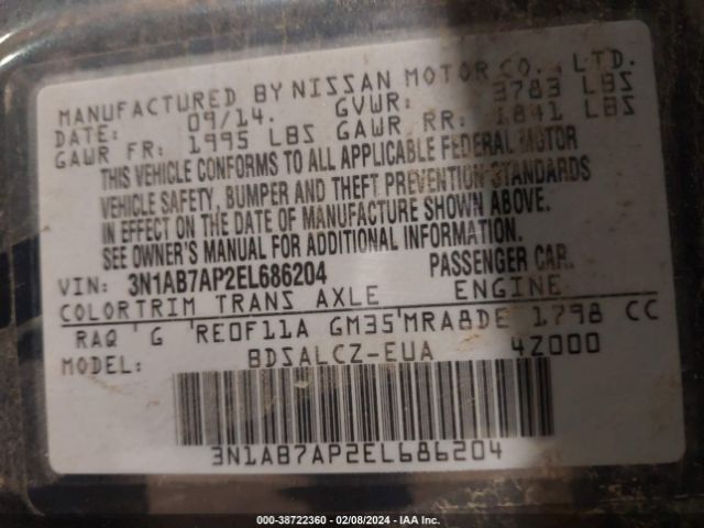 Photo 8 VIN: 3N1AB7AP2EL686204 - NISSAN SENTRA 