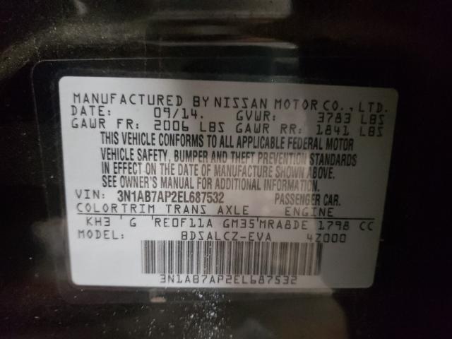 Photo 9 VIN: 3N1AB7AP2EL687532 - NISSAN SENTRA S 