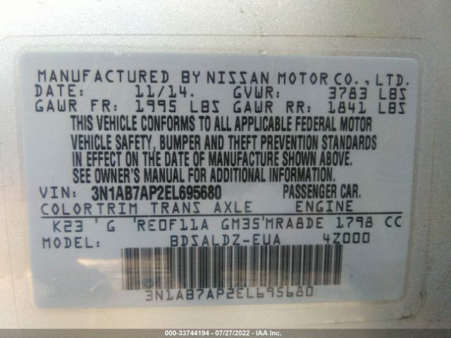 Photo 8 VIN: 3N1AB7AP2EL695680 - NISSAN SENTRA 